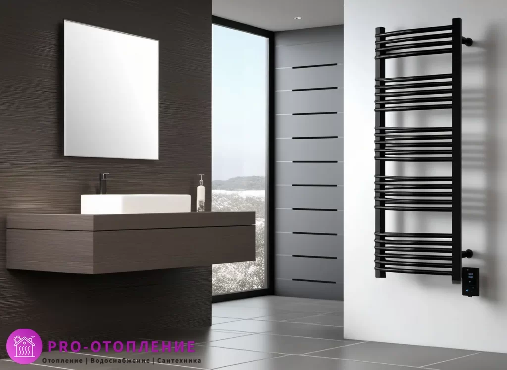 Электрический полотенцесушитель черный, современный дизайн