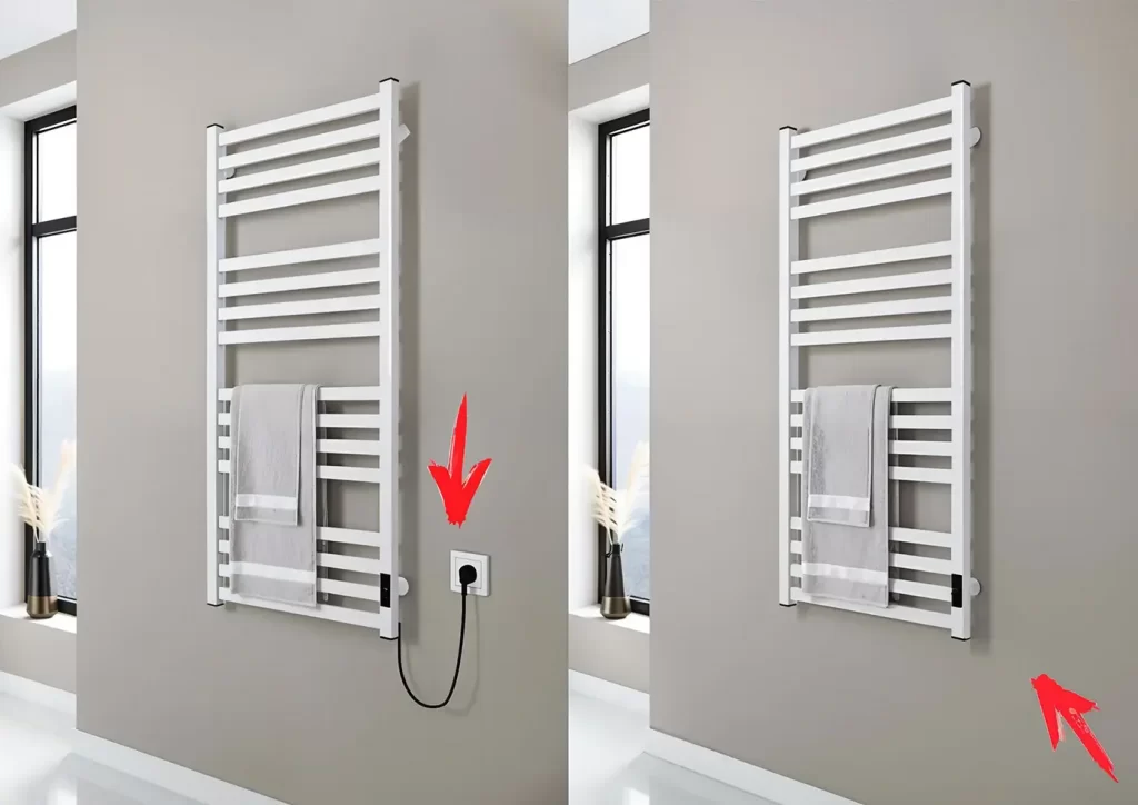 Пример скрытого монтажа электрического полотенцесушителя и без него