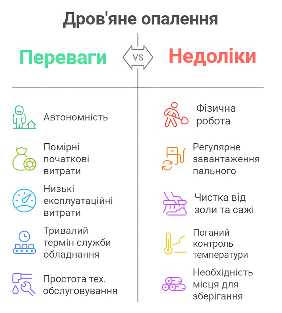 Плюси і мінуси опалення дровами