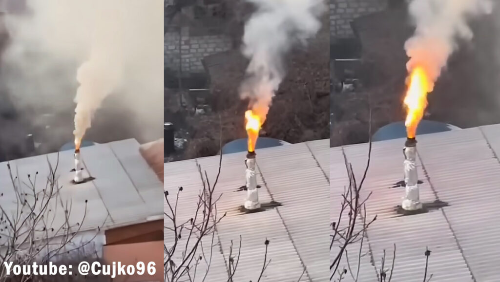 Сажа горить в димоході. Фотоколаж з відео