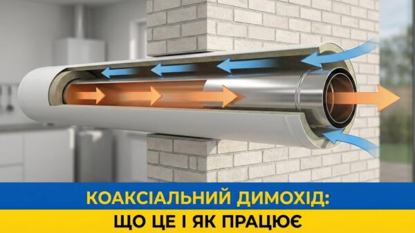 Обкладинка статті про коаксіальний димохід, що використовується в турбованих газових котлах.