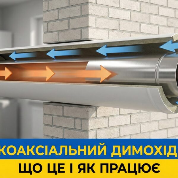 Обкладинка статті про коаксіальний димохід, що використовується в турбованих газових котлах.
