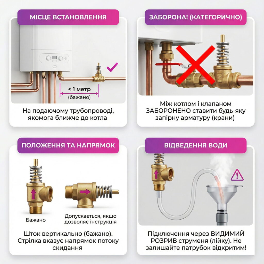 Інфографіка: 4 головних правила монтажу запобіжного клапана