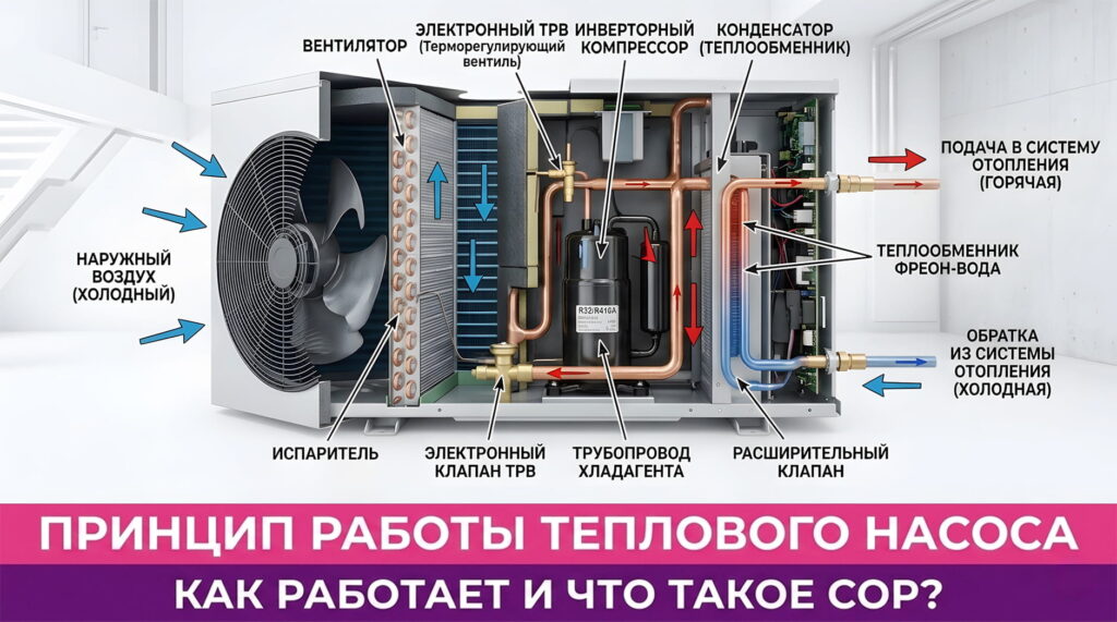 Обложка статьи «Принцип работы теплового насоса: простыми словами»