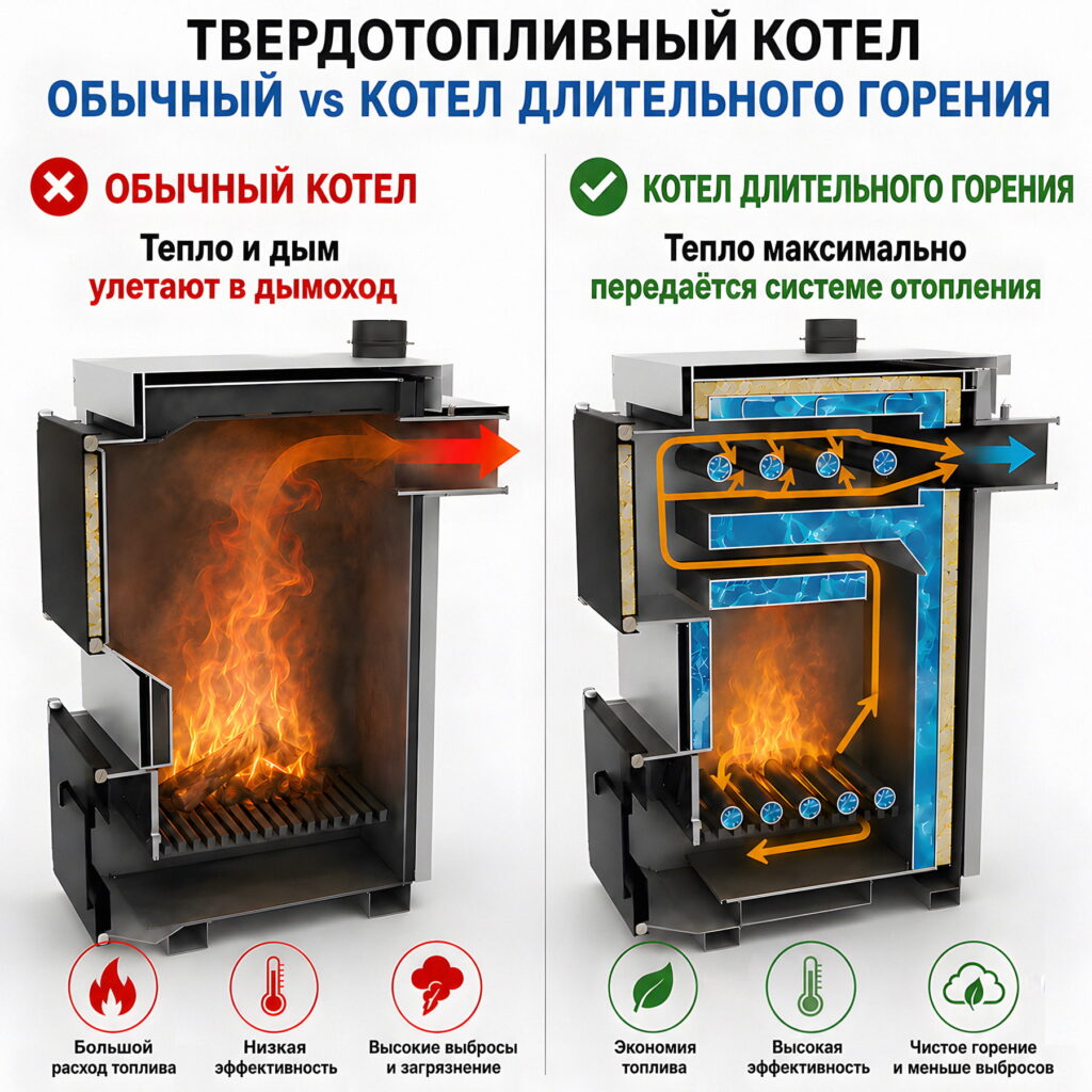 Твердотопливный котел длительного горения — сравнение с обычным.